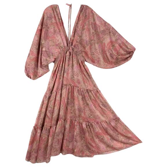 NWT MISA Los Angeles Dress M Pink Chiffon Paisley Fit&Flare Tiered 2-V”Stefanya - Picture 3 of 11